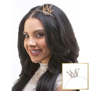 Crystal Mini Crown Headband Womens or Girls Gold Tone Headpiece One Size
